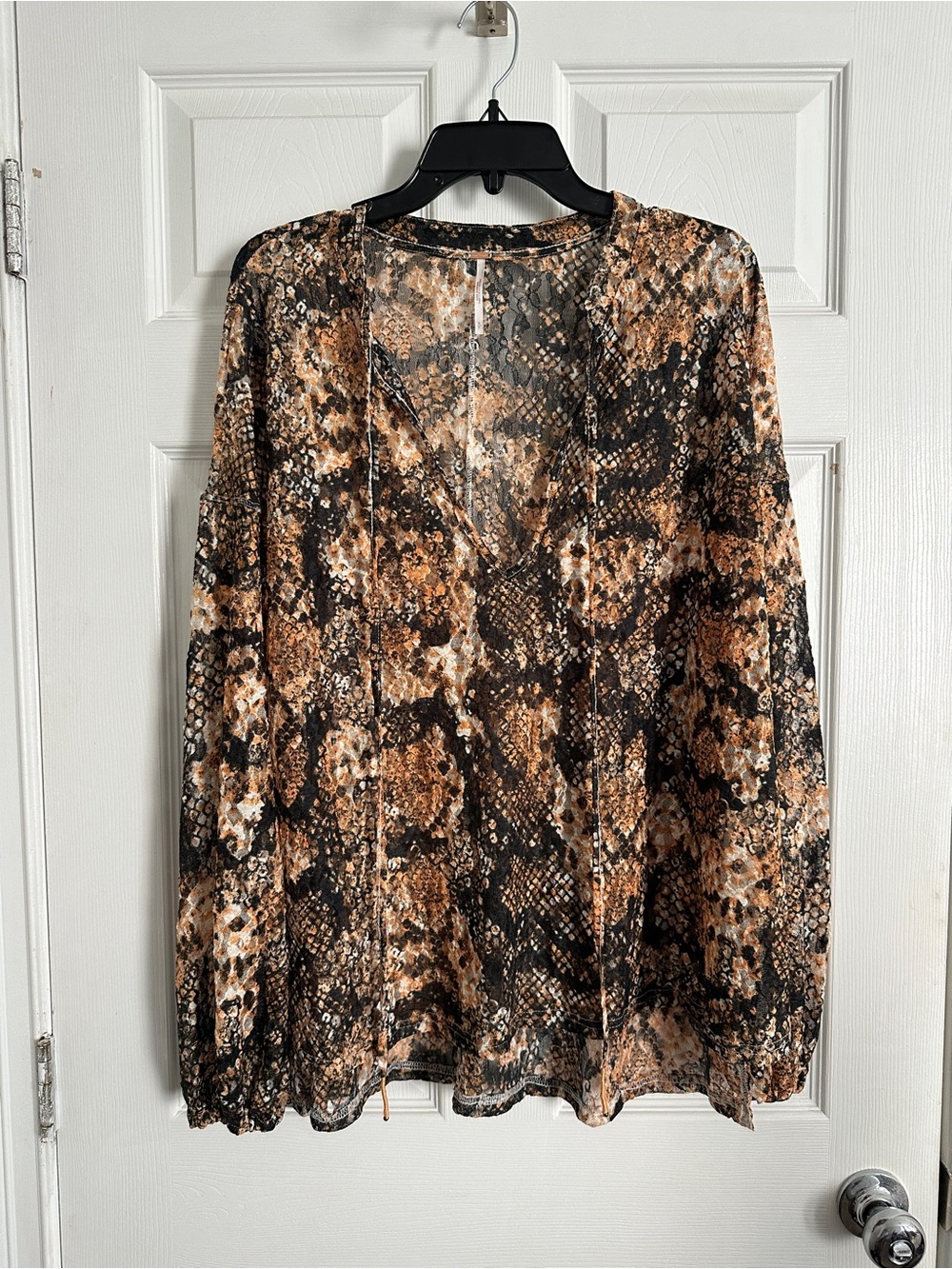 Free People Sheer Snake-Print Blouse in Brown and Black